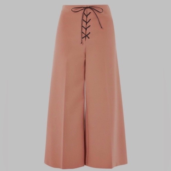 TOPSHOP Dusty Pink Lace-Up Waist Wide Leg Trousers Gauchos Culottes Size 6 - Picture 6 of 14
